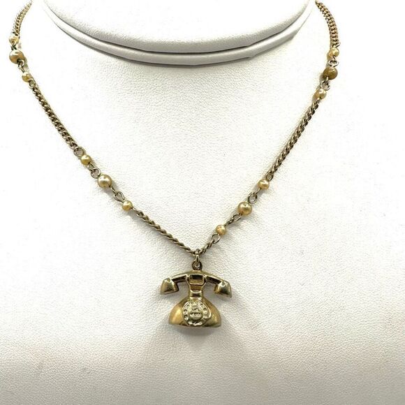 Vintage phone pendant pearl choker Jewelry - Vintage telephone pendant faux pearl choker necklace